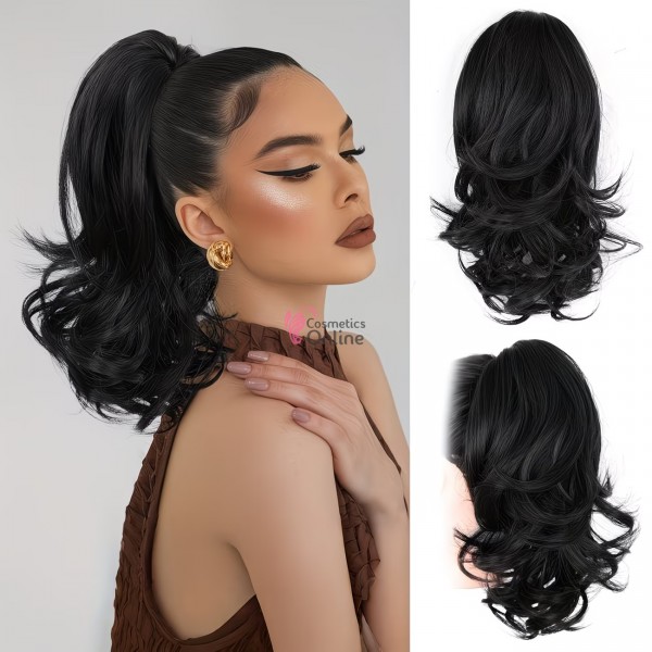 Extensie de par coada ondulata cu cleste 30 cm Brunet (Negru) Cod SS30529-1#